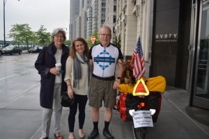 L to R: Kathy & Lauren of Human Rights First, come to see Joey & Jeffrey off. Not pictured: Joey.